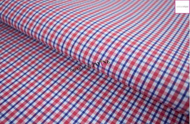 Wrinkle Free Cotton RED/NAVY/WHITE Plaid Dress Shirt